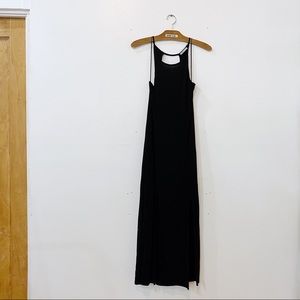 Zara Black Maxi Slip Dress with Cutout